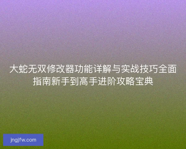 大蛇无双修改器功能详解与实战技巧全面指南新手到高手进阶攻略宝典